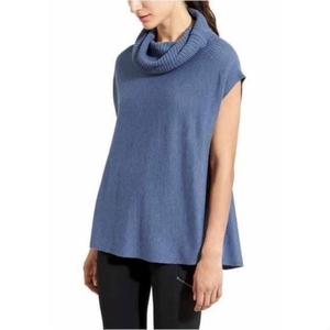Athleta‎ Blue Kennewick Sweater Cowl Neck Sleeveless Size XL Merino Wool
